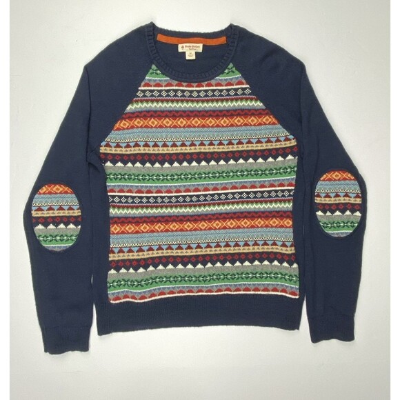Brooks Brothers Sweaters - Brooks Brothers Sweater Women M Fair Isle Stripe Merino Wool Blend Elbow Patch